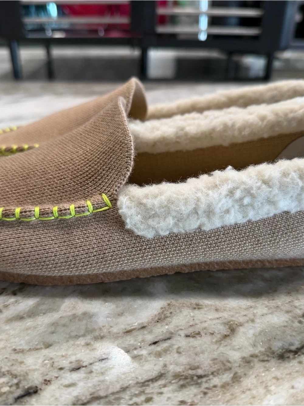 Rothy's Brown Women’s Slip-On Slippers with Neon Yellow Stitching